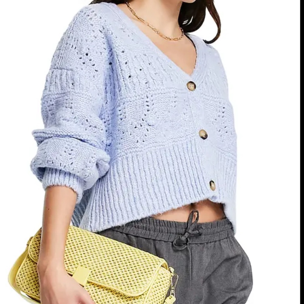 Top Shop Stitchy Cardi in Light Blue